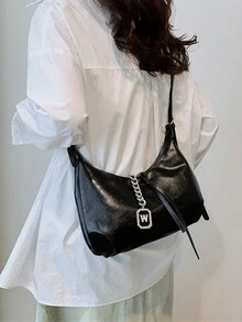 High-End Black Patent Leather Large Capacity New Style Chain Bag For Women, Shoulder/Crossbody/Handbag - Black - View 2