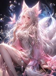 1入組自製卡通風格5d鑽石畫套件,附粉紅色狐狸女孩圖案,包括手工馬賽克圓珠刺繡套裝,創造性的家居裝飾掛牆,適用於假日使用 - 彩色 - 查看 1