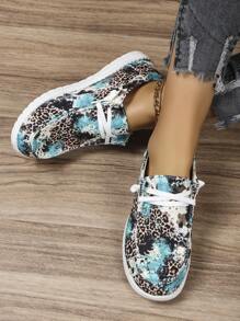 2024 Hàng mới đến Của phụ nữ Giải trí Giày thể thao Bằng phẳng In Thủy triều Retro Kích thước lớn Điền kinh Giày dép - xanh quân đội - Xem 6