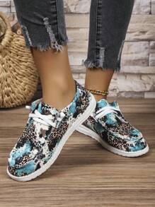 2024 Hàng mới đến Của phụ nữ Giải trí Giày thể thao Bằng phẳng In Thủy triều Retro Kích thước lớn Điền kinh Giày dép - xanh quân đội - Xem 5