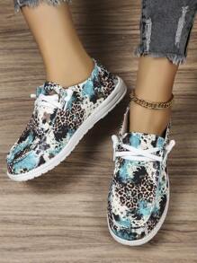 2024 Hàng mới đến Của phụ nữ Giải trí Giày thể thao Bằng phẳng In Thủy triều Retro Kích thước lớn Điền kinh Giày dép - xanh quân đội - Xem 7