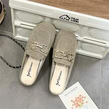 2024春夏季女鞋新款平底馬靴，法式休閒方頭拖鞋 - 駝色 - 查看 2