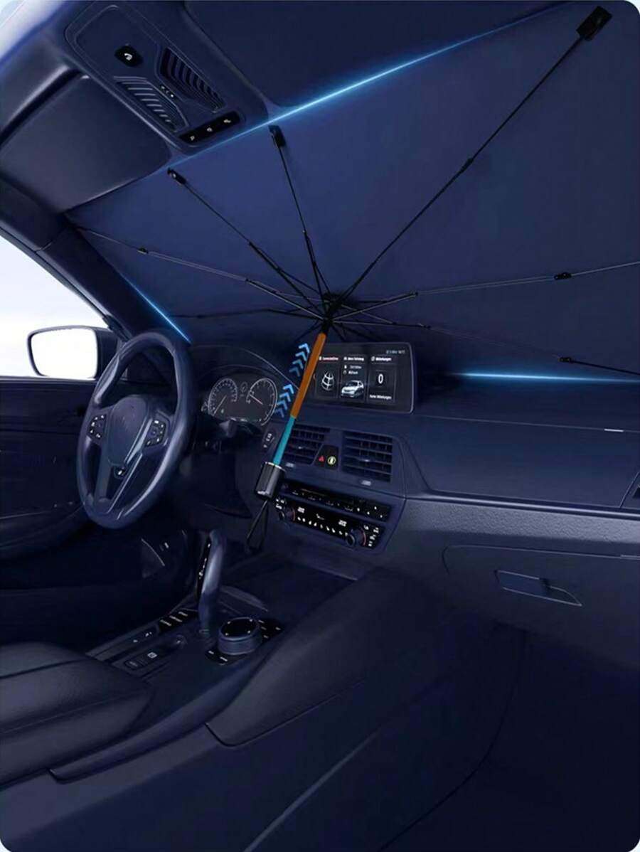 Car Universal Large Folding Silver Coated Sunshade Umbrella With Storage Bag - Silver - View 1