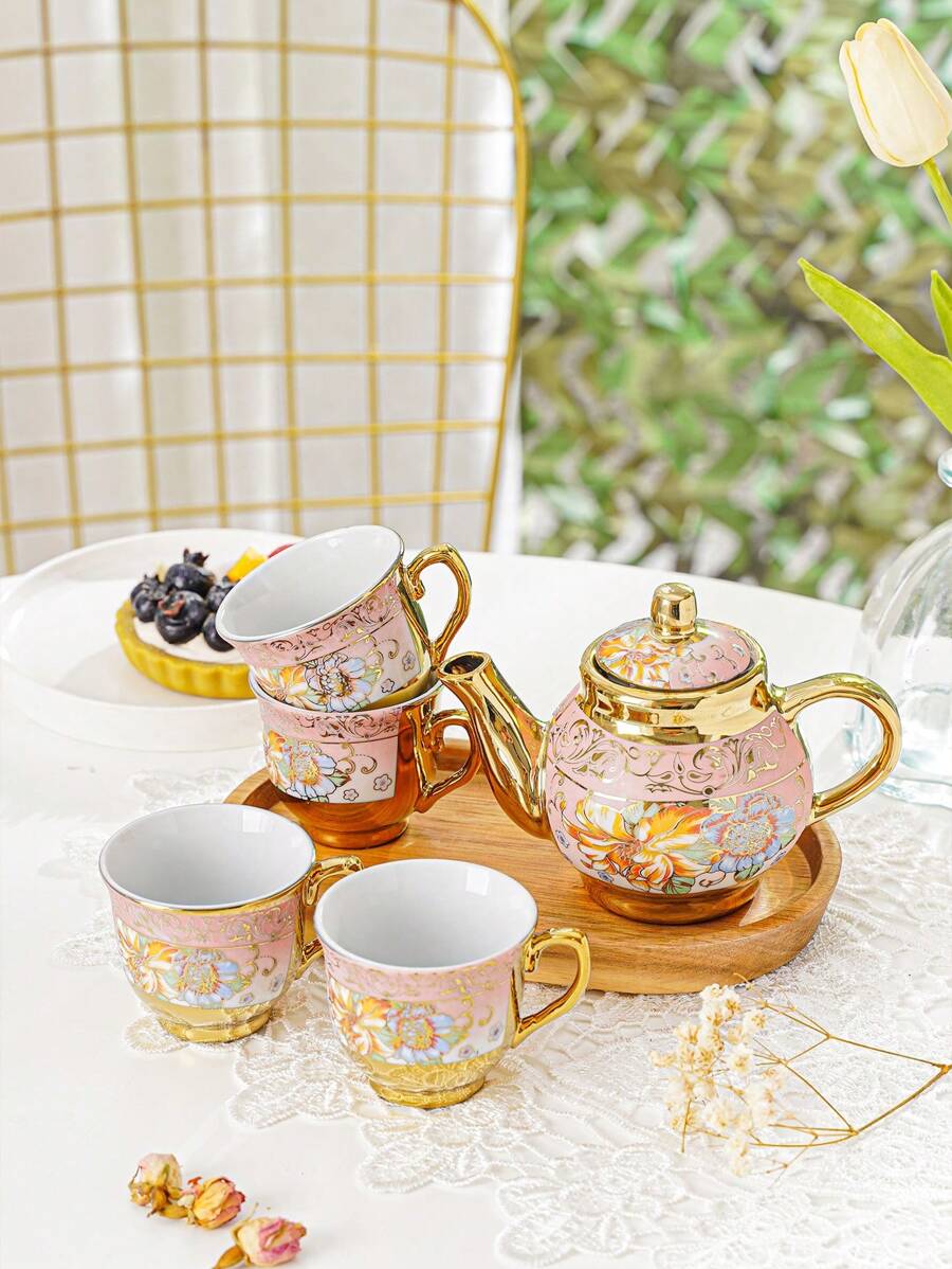 New European Style Electroplated Ceramic Tea Set, Gold Plated Coffee