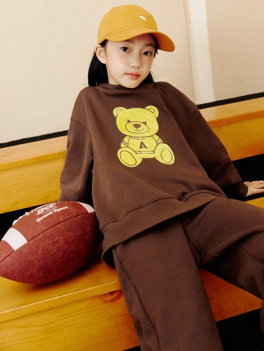 Annil 兒童服裝毛衣套裝春秋季節：通用、放鬆、運動、休閒、時尚的上衣和褲子套裝2件 - 棕色 - 查看 1