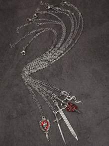 5 cái/bộ Gô-tích Vintage Rock Phong cách Bộ vòng cổ Dành Cho Nam Và Nữ , Bao gồm Vượt qua , Thanh kiếm , Con rắn Vượt qua , Ác quỷ , Sọ , Trang trí đá quý Sọ , Tim , Tay , Ngôi sao , To lớn Ngôi sao Và Nhện Mặt dây chuyền , Ins Bohemia Bộ trang sức Đối với phụ nữ - Ngôi sao - Xem 7