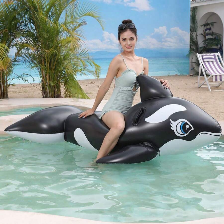 1 Pc Whale Inflatable Float, Water Inflatable Float Bed, Adult Black Whale Mount Water Swimming Toy - Multicolor - View 1