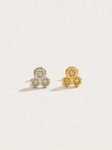 1pc Fashionable Minimalist Titanium Steel Cubic Zirconia Honeycomb Bee Earring, Suitable For Women Daily Wear - Honey - View 5