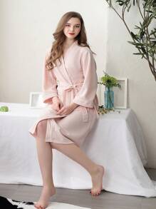 1pc Thick Home Bathrobe Suitable For Hot Springs, Quick Absorbent With High Density Knitted Technology, Unisex Bathrobe For All Seasons Summer Wedding Home Bathroom Decor Back To School