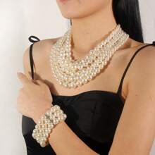 Faux Pearl Beaded Four-Piece Multi-Layer Necklace Set