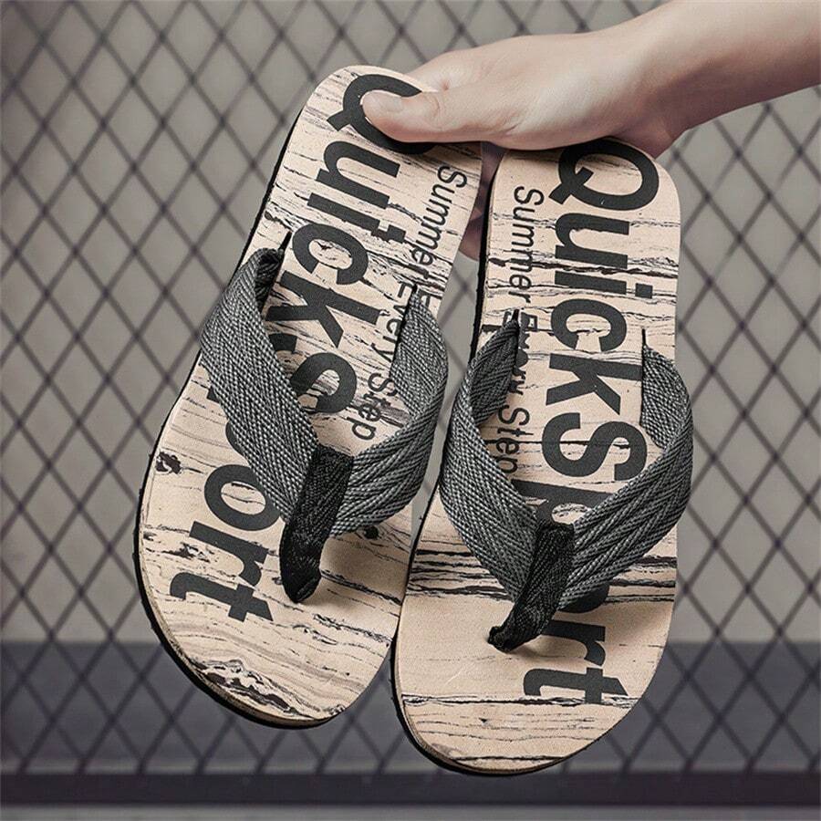 夏季新品 男士简约风格拖鞋 一脚蹬防滑人字拖 平底凉鞋 - 灰色 - 查看 1