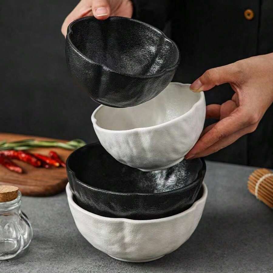 高品质黑白陶瓷碗，创意碗，适用于家庭和商业用途 - 圖片色 - 查看 1