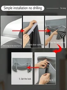 1 件黏貼式 100% 遮光門簾法式門簾玻璃門/前門/拉門/露台門/廚房門/後門安裝方便 - 灰色 - 查看 3