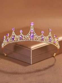 1件紫色女士时尚公主皇冠发箍，镶嵌水钻，非常适合生日派对或婚礼，可用作皇家头饰、皇冠发饰、头饰、伴娘礼物、发饰。 - 紫色 - 查看 3