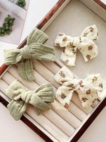 4个装青少年布艺花朵蝴蝶结发夹，侧边发夹，马尾辫发圈，日常发饰 - 彩色 - 查看 5