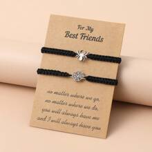 2pcs Creative Personalized Stainless Steel Spider Design Friendship Bracelet Set With Weave & Blessing Card - Spider - View 7