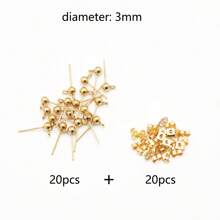 40pcs Stainless Steel Gold Plated Stud Earring Findings With Loop And Ear Nut For Diy Earrings 18K Gold Plated Round Ball Earrings Stud Post With Loop Fit Women DIY Earring Jewelry Making Craft - Ball - View 12
