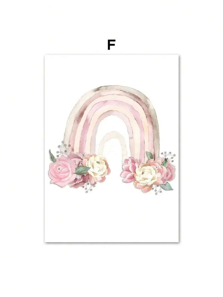 1幅粉色公主彩虹独角兽城堡皇冠墙画帆布画海报，适合女孩房间装饰，不含画框 - F - 查看 1