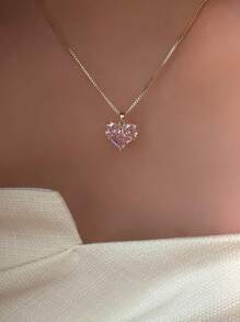 1 peça Nicho Luz Luxo Estilo Rosa Cristal Coração Pingente Colar Adequado Para Mulheres Diário, Festival E Festa Usando Dia Dos Namorados
