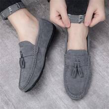Men's Suede Loafers, Slip-On Casual Flat Driving Shoes With Matte Finish - Grey - View 1