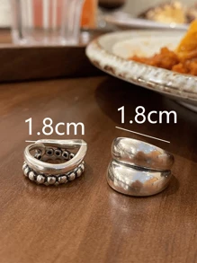 Bộ 2 chiếc nhẫn đồng hai lớp rỗng đính hạt, khắc tên cá nhân, phù hợp cho nữ đeo hàng ngày. - Bạc - Xem 2