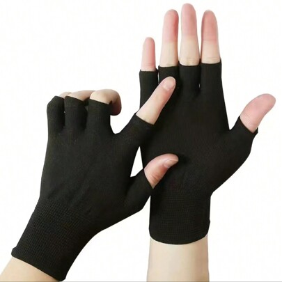 1Pair Fingerless Half Finger Protective Gloves For Outdoor Cycling, Warmth Preservation Labor Protection Work Gloves, Nylon Elastic Universal Hand Protectors For Men And Women