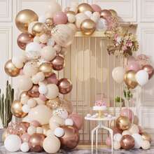 WellParti 143pcs Balloon Set, Pink And Rose Gold Balloon Arch Set, Gold Confetti Metallic Pastel Macaron Balloons, Suitable For Wedding, Birthday, Baby Shower, Anniversary, Graduation Party Decoration Supplies - Multicolor - View 2