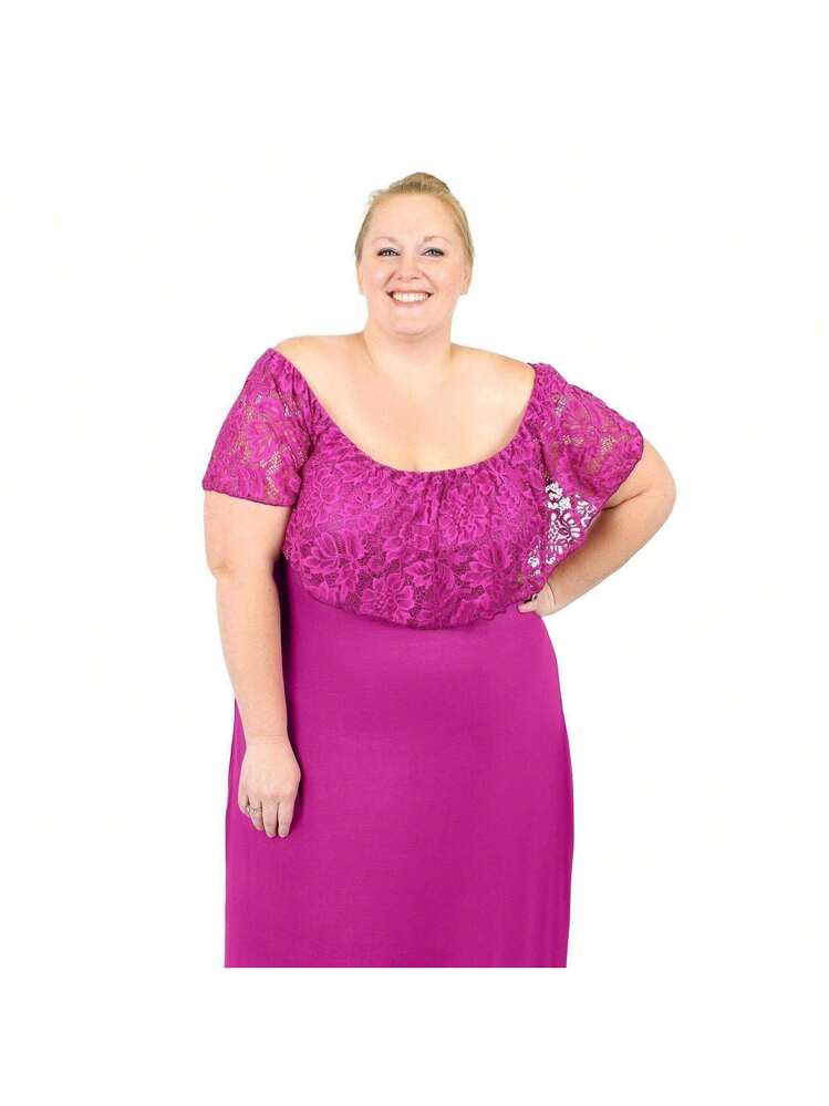 shein lace maxi dress SHEIN Tall Plus Size Women's Hollow Floral Lace Trim Waist Cinched V-Neck  French Style Beach Maxi Dress, Slimming & Elegant