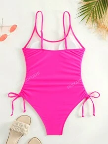 Einfarbiger Damen Badeanzug Mit Verstellbarem Schultergurt Und Schnurzug, Sexy Und Sommerlich