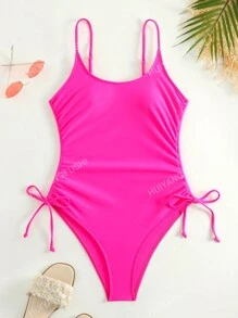 Einfarbiger Damen Badeanzug Mit Verstellbarem Schultergurt Und Schnurzug, Sexy Und Sommerlich