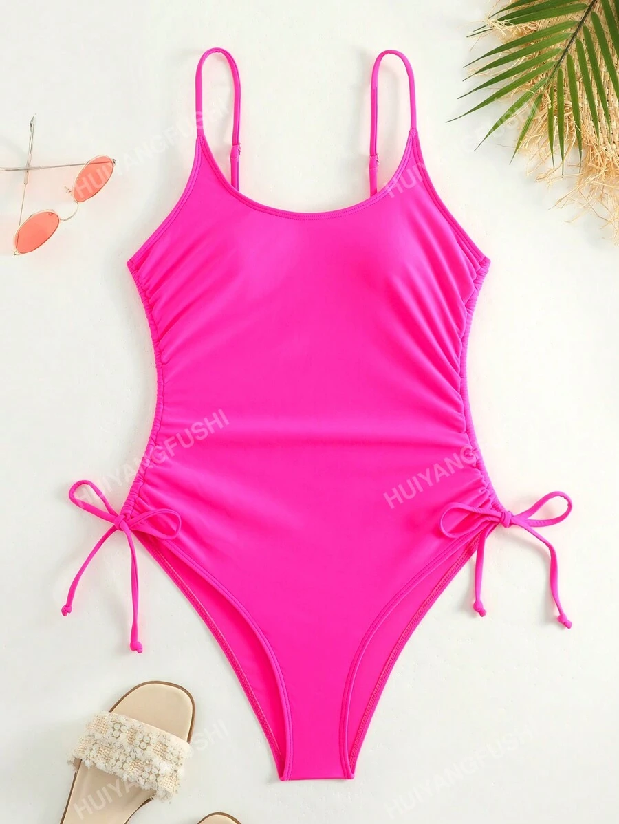 Einfarbiger Damen Badeanzug Mit Verstellbarem Schultergurt Und Schnurzug, Sexy Und Sommerlich