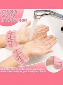 Bộ (3 chiếc) Băng đô trang trí nơ bằng polyester dùng khi tắm & 2 vòng đeo tay rửa mặt, Băng đô trang điểm mặt màu hồng dễ thương có thể giặt được & Vòng đeo tay khi tắm Trang trí phòng tắm tại nhà Trang trí mùa thu Trở lại trường - Nhiều màu - Xem 10