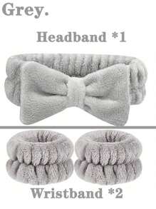 Bộ (3 chiếc) Băng đô trang trí nơ bằng polyester dùng khi tắm & 2 vòng đeo tay rửa mặt, Băng đô trang điểm mặt màu hồng dễ thương có thể giặt được & Vòng đeo tay khi tắm Trang trí phòng tắm tại nhà Trang trí mùa thu Trở lại trường - Nhiều màu - Xem 5