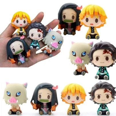 Conjunto de 4 figuras de demonios, muñecas mini de 4,5 cm de la versión Q de Kimetsu No Yaiba, conjunto de muñecos de anime de Tanjiro, Zenitsu, Nezuko e Inosuko, figuras de acción coleccionables, juguete para decoración de automóvil, hogar y regalo, nueva y adorable decoración de habitación