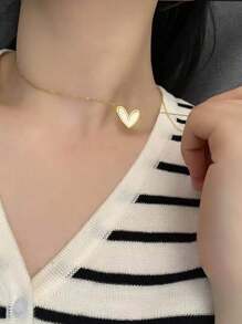 1 件 Ins 風格金色心形吊墜項鍊,小眾時尚女士鎖骨鏈首飾 - 彩色 - 查看 2