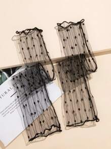 1pair Polka Dot & Gold Thread Flowy Lace Gloves For Women, Suitable For Daily Decoration, Parties, Weddings Halloween Wedding Summer - Black - View 5