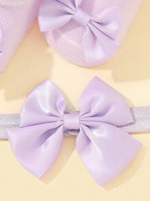 1 Par De Calcetines De Bebé Con Lazo Y 1 Pieza De Banda Para El Cabello A Juego - Morado - Ver 3