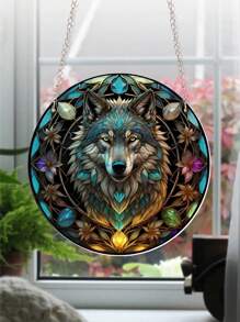 1pc 5.7inch Wolf Sign, Acrylic Painted Window Decoration Pendant, Acrylic Wolf Sign, Window Decor, Room Decor, Garden Porch Kitchen Wall Door Hanging Ornament, Halloween Autumn Gift For Mom Woman Aunt Sister Friends Animal Lovers