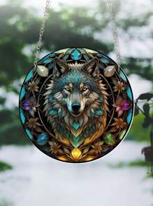 1pc 5.7inch Wolf Sign, Acrylic Painted Window Decoration Pendant, Acrylic Wolf Sign, Window Decor, Room Decor, Garden Porch Kitchen Wall Door Hanging Ornament, Halloween Autumn Gift For Mom Woman Aunt Sister Friends Animal Lovers