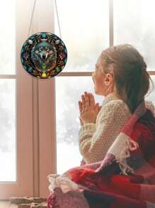 1pc 5.7inch Wolf Sign, Acrylic Painted Window Decoration Pendant, Acrylic Wolf Sign, Window Decor, Room Decor, Garden Porch Kitchen Wall Door Hanging Ornament, Halloween Autumn Gift For Mom Woman Aunt Sister Friends Animal Lovers