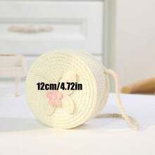 Nhỏ bé Tròn Túi Rơm , Cô gái Đơn giản giản dị Túi đeo chéo Linh hoạt Rơm rạ Túi đeo vai , Với Loại bướm Và Nhỏ bé Hoa - Màu trắng sữa - Xem 3