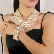 Faux Pearl Beaded Four-Piece Multi-Layer Necklace Set