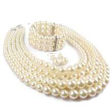 Faux Pearl Beaded Four-Piece Multi-Layer Necklace Set
