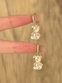 1對女士卡通熊吊墜立體鋯石耳環 - 彩色 - 查看 4
