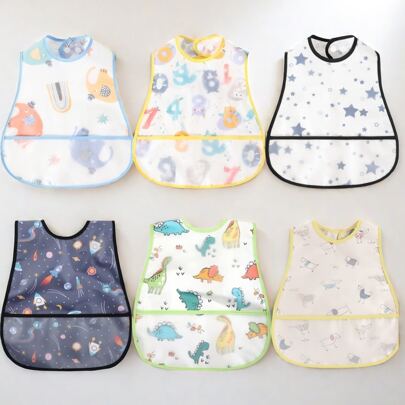 Juego de 6 baberos para bebé, diseño impermeable, adecuado para alimentación, baño, juego, diseño reversible con bolsillo y mayor capacidad, 2 tallas ajustables, impermeables, lavables a máquina, suaves, resistentes a manchas y olores, mejor regalo para días festivos, opción ideal para nuevos padres
