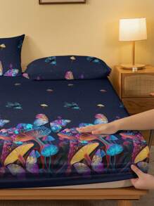 1件蘑菇印花毛絨床鋪，臥室印花床罩，床單（不含枕套） - 彩色 - 查看 4