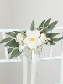 1 件人造花婚车装饰丝带花卉摄影道具新娘车门把手后视镜装饰婚礼过道装饰椅背花花卉长椅婚礼装饰仪式用雪纺丝带装饰 - 彩色 - 查看 6