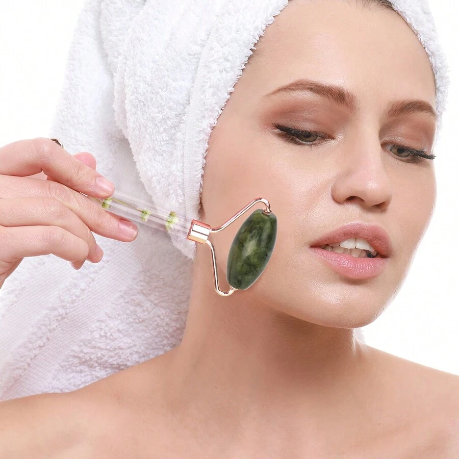 1入組抗衰老翡翠滾輪面部按摩器,用於眼部和頸部天然美容皮膚護理工具,可減少皺紋和放鬆身體肌肉,是女士的好禮物 - 彩色 - 查看 1