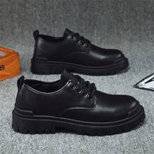 春秋新款男士休闲皮鞋英伦风工装厚底增高柔软透气商务正装鞋 - 黑色 - 查看 1