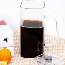 1只吸管杯, 方形玻璃杯, 耐高溫手柄可加熱, 果汁杯, 咖啡杯, 牛奶杯 (隨機杯蓋款式)